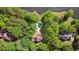 Expansive aerial view showcasing the estate with pool and lush greenery, bordering the lake at 1240 Bridgewater Walk, Snellville, GA 30078