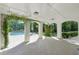 Charming covered patio with stone columns overlooking the pool and landscaped backyard at 1240 Bridgewater Walk, Snellville, GA 30078