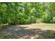 A wide shot of the backyard shows grass and a bordering forest area at 415 Stephanie Ct, Stockbridge, GA 30281