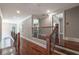 Upstairs hallway with hardwood floors, decorative railing, and natural light at 3680 Milton Park Dr, Alpharetta, GA 30022
