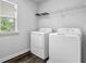 Well-lit laundry room with washer, dryer, shelving, hardwood flooring and a window at 2789 Aralynn Way, College Park, GA 30337