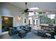 Screened porch featuring a ceiling fan, skylights and comfortable seating at 3295 Waters Ml, Alpharetta, GA 30022