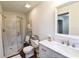 Bright bathroom with white vanity, framed mirror, and a glass enclosed walk-in shower at 3601 Orchard Cir, Decatur, GA 30032