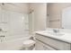 Bathroom with tub and shower, plus vanity with chrome faucet and white countertop at 1624 Venture Point Way, Decatur, GA 30032
