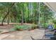 Spacious backyard with stone patio, lush landscaping, and mature trees at 3521 Eaglerock Dr, Atlanta, GA 30340