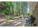 Picturesque backyard with stone patio, lush greenery, and mature trees at 3521 Eaglerock Dr, Atlanta, GA 30340