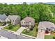 An aerial view of a neighborhood featuring homes with well manicured lawns and mature trees at 1645 Horseshoe Creek Ln, Cumming, GA 30041