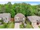 An aerial view of a neighborhood featuring homes with well manicured lawns and mature trees at 1645 Horseshoe Creek Ln, Cumming, GA 30041