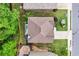 Aerial view of a well-maintained home with a manicured lawn, patio, and landscaping at 1645 Horseshoe Creek Ln, Cumming, GA 30041