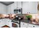 Stylish kitchen with stainless steel appliances, granite countertops, tile backsplash, and white cabinets at 1645 Horseshoe Creek Ln, Cumming, GA 30041
