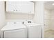 Convenient laundry room featuring washer and dryer, storage cabinets, and wire shelving at 3168 Kirkwood Nw Dr, Kennesaw, GA 30144