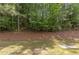 A backyard featuring a grassy area and a wooded perimeter of mature trees at 2033 Millstream Holw, Conyers, GA 30012
