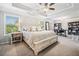Spacious main bedroom with a trey ceiling, large windows, and dedicated workspace at 408 Honeybee Ln, Canton, GA 30115