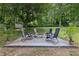 Backyard featuring a cozy brick fire pit surrounded by comfortable seating and lush greenery at 4261 Vineyard Trl, Snellville, GA 30039