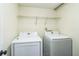 Functional laundry room equipped with a modern Samsung washer and dryer, with wire shelving above at 5320 Taylor Rd, Alpharetta, GA 30022