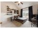 This bedroom has a high ceiling, large windows, and decoratively arranged shelves and posters at 2660 Burnt Hickory Dr, Cumming, GA 30028