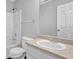 Clean bathroom featuring a shower-tub combo and a single sink vanity at 3020 Meadow Glen Pass, Fairburn, GA 30213