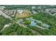 Scenic aerial view showcasing the community near a school with tennis courts and running tracks surrounded by lush greenery at 359 Alderwood Ln, Atlanta, GA 30328
