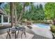 Backyard with an inviting pool, lush landscaping, a wooden deck and patio furniture at 3007 Frazier Ct, Decatur, GA 30033