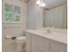 Bathroom featuring white cabinets, a toilet, and a window with blinds at 3999 Saint Clair Ne Ct, Brookhaven, GA 30319