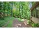 Backyard patio with green foliage creating a private retreat at 3999 Saint Clair Ne Ct, Brookhaven, GA 30319
