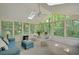 Bright and airy sunroom with skylights, ceiling fan, and views of the backyard at 3999 Saint Clair Ne Ct, Brookhaven, GA 30319