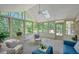 Bright sunroom with lots of windows, a ceiling fan, comfortable seating, and a view of trees at 3999 Saint Clair Ne Ct, Brookhaven, GA 30319