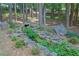Picturesque backyard with a rock feature, landscaping, and mature trees providing privacy at 122 Griffin Way, Canton, GA 30115