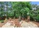 Backyard seating area with brick patio and mature trees at 2258 Bright Water Dr, Snellville, GA 30078
