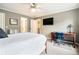 This bedroom has a ceiling fan, television, desk, and doorway to the rest of the house at 2258 Bright Water Dr, Snellville, GA 30078