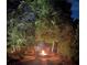 Outdoor firepit area with fire burning, surrounded by mature trees and lighted landscape at 2258 Bright Water Dr, Snellville, GA 30078