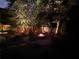 Outdoor firepit area surrounded by mature trees, wooden fence and lighted with custom landscape lighting at 2258 Bright Water Dr, Snellville, GA 30078