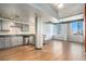 Apartment kitchen featuring stainless appliances, breakfast bar and city view at 115 W Peachtree Nw Pl # 713, Atlanta, GA 30313