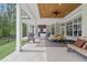 The covered patio features an outdoor kitchen and ample seating, perfect for outdoor living and entertaining at 4216 Tattnall Run, Acworth, GA 30101