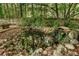 Backyard oasis featuring a rock-lined pond with a small waterfall surrounded by lush greenery and mature trees at 5015 Preservation Pointe Nw, Kennesaw, GA 30152