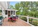 Relaxing wooden deck with a dining table and a view of mature trees and greenery, ideal for outdoor dining at 4140 Summit Dr, Marietta, GA 30068