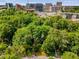 Aerial view of a home site amid mature trees with a city skyline as a backdrop at 277 Alberta Ne Dr, Atlanta, GA 30305