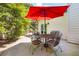 Relax on the patio with an umbrella-covered table and chairs, perfect for outdoor dining at 401 Azalea Cv, Canton, GA 30114
