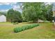 Large backyard with trees and small garden. Storage shed located in the back of the property at 10 Hollow Ct, Covington, GA 30016