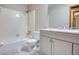 Bathroom with tile floors, white cabinets, and shower-tub combination at 3311 Creek Hollow Dr, Marietta, GA 30062