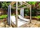 Relaxing backyard cabana with comfortable seating and privacy curtains surrounded by lush greenery at 171 Beverly Ne Rd, Atlanta, GA 30309
