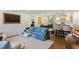 Inviting living room with a comfortable blue sofa, open to the kitchen and dining area at 3872 Francis Dr, Powder Springs, GA 30127