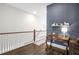 Hallway features hardwood floors, white railings, and a dark wood desk with table lamp at 212 Sessions St, Woodstock, GA 30188
