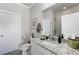 Well-lit bathroom featuring a granite countertop vanity and a toilet in a separate room at 5850 Overlook Rdg, Suwanee, GA 30024