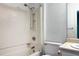 Clean bathroom with shower-tub and sleek vanity at 1807 Queen Anne Ct, Sandy Springs, GA 30350
