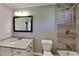 Bright bathroom with updated vanity, framed mirror, and tub-shower combo at 2068 Signal Ridge Nw, Kennesaw, GA 30152