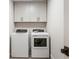 Convenient laundry room with white washer and dryer units and white cabinets for storage at 609 Pinetree Dr, Decatur, GA 30030