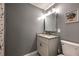 Modern bathroom with gray walls, granite countertop and sleek vanity at 1460 Parkmont Dr, Roswell, GA 30076