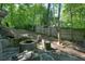 Backyard with patio area and outdoor cooking facilities surrounded by trees at 2162 Brookview Nw Dr, Atlanta, GA 30318