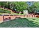 Grassy backyard with a terraced garden and shed, perfect for enjoying outdoor activities and storage at 755 James Ridge Dr, Lawrenceville, GA 30045